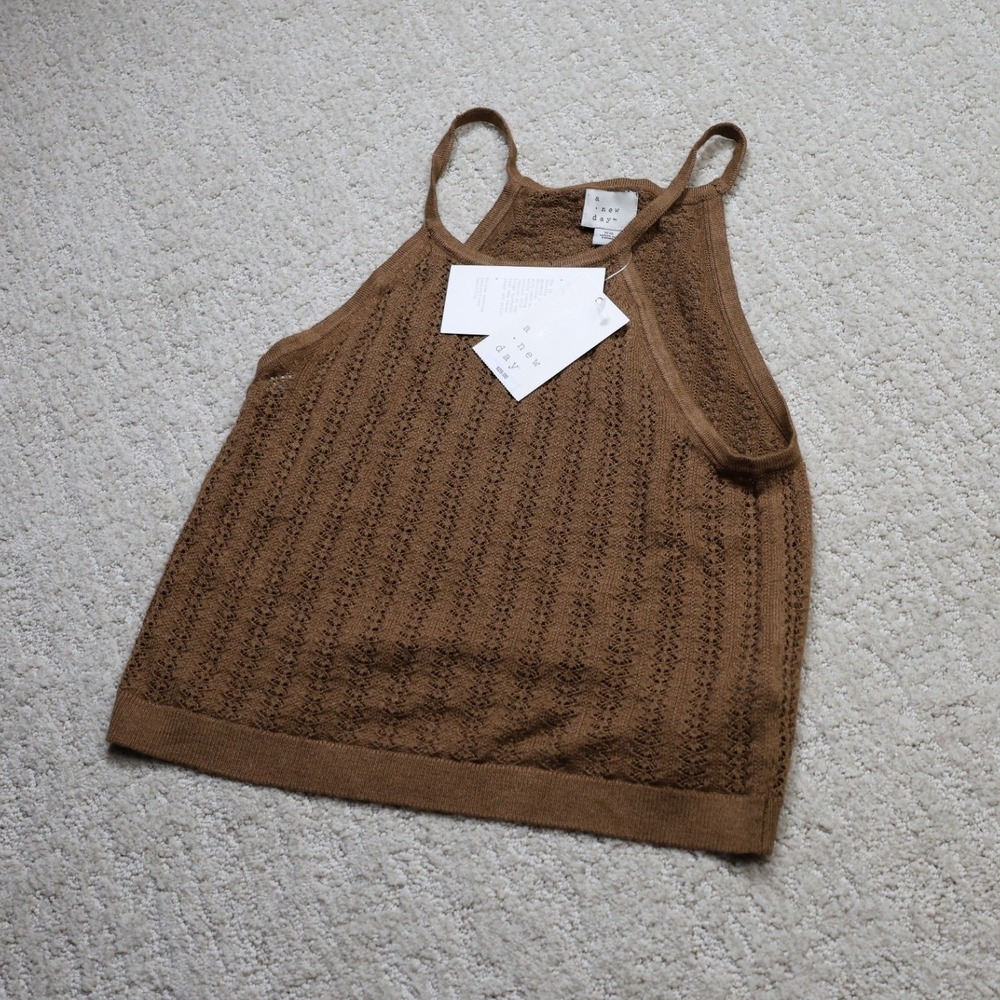 A New Day Womens Pointelle Knit Tank Top Brown XS NWT MRRZPR